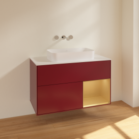 Тумба под раковину Villeroy & Boch Finion 100х50,1 см с подсветкой МДФ пион матовый лак/стекло белое матовое F661HFHB