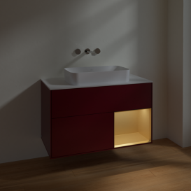 Тумба под раковину Villeroy & Boch Finion 100х50,1 см с подсветкой МДФ пион матовый лак/стекло белое матовое F661HFHB