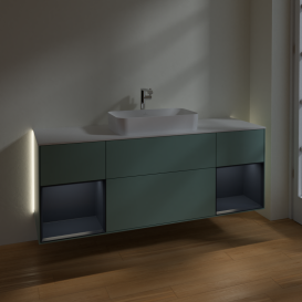 Тумба под раковину Villeroy & Boch Finion 160х50,1 см с подсветкой МДФ оливковый матовый лак/стекло белое матовое G331HGGM