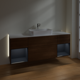 Тумба под раковину Villeroy & Boch Finion 160х50,1 см с подсветкой МДФ шпон грецкого ореха/стекло белое матовое G331HGGN