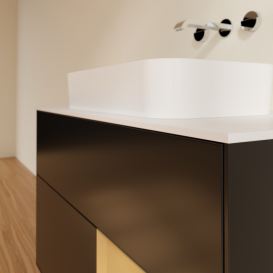 Тумба под раковину Villeroy & Boch Finion 100х50,1 см с подсветкой МДФ черный матовый лак/стекло белое матовое F661HFPD