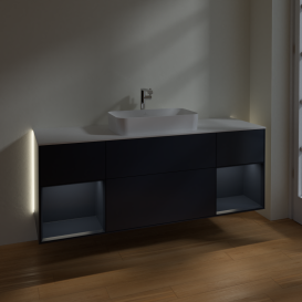 Тумба под раковину Villeroy & Boch Finion 160х50,1 см с подсветкой МДФ темно-синий матовый лак/стекло белое матовое G331HGHG