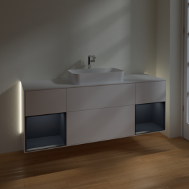 Тумба под раковину Villeroy & Boch Finion 160х50,1 см с подсветкой МДФ белый матовый лак/стекло белое матовое G331HGMT