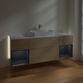 Тумба под раковину Villeroy & Boch Finion 160х50,1 см с подсветкой МДФ шпон дуба/стекло белое матовое G331HGPC