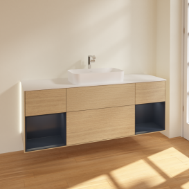 Тумба под раковину Villeroy & Boch Finion 160х50,1 см с подсветкой МДФ шпон дуба/стекло белое матовое G331HGPC