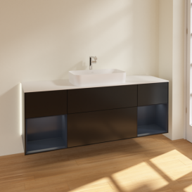 Тумба под раковину Villeroy & Boch Finion 160х50,1 см с подсветкой МДФ черный матовый лак/стекло белое матовое G331HGPD