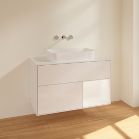 Тумба под раковину Villeroy & Boch Finion 100х50,1 см с подсветкой МДФ глянцевый белый лак/стекло белое матовое F661MTGF