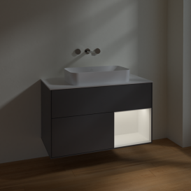 Тумба под раковину Villeroy & Boch Finion 100х50,1 см с подсветкой МДФ антрацит матовый лак/стекло белое матовое F661MTGK
