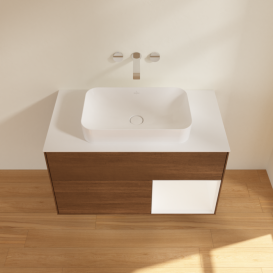 Тумба под раковину Villeroy & Boch Finion 100х50,1 см с подсветкой МДФ шпон грецкого ореха/стекло белое матовое F661MTGN