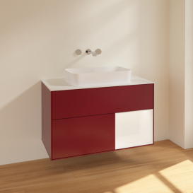 Тумба под раковину Villeroy & Boch Finion 100х50,1 см с подсветкой МДФ пион матовый лак/стекло белое матовое F661MTHB