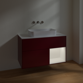 Тумба под раковину Villeroy & Boch Finion 100х50,1 см с подсветкой МДФ пион матовый лак/стекло белое матовое F661MTHB