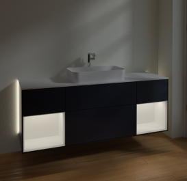 Тумба под раковину Villeroy & Boch Finion 160х50,1 см с подсветкой МДФ темно-синий матовый лак/стекло белое матовое G331MTHG