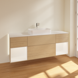 Тумба під раковину Villeroy & Boch Finion 160х50,1 см із підсвічуванням МДФ шпон дуба/скло біле матове G331MTPC