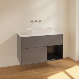 Тумба под раковину Villeroy & Boch Finion 100х50,1 см с подсветкой МДФ антрацит матовый лак/стекло белое матовое F661PDGK