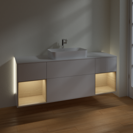 Тумба под раковину Villeroy & Boch Finion 160х50,1 см с подсветкой МДФ глянцевый белый лак/стекло белое матовое G331PCGF