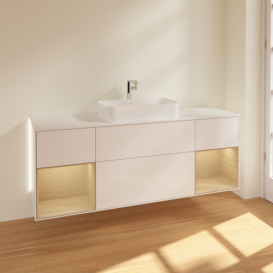 Тумба под раковину Villeroy & Boch Finion 160х50,1 см с подсветкой МДФ глянцевый белый лак/стекло белое матовое G331PCGF