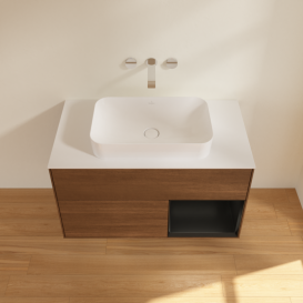 Тумба под раковину Villeroy & Boch Finion 100х50,1 см с подсветкой МДФ шпон грецкого ореха/стекло белое матовое F661PDGN