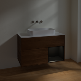 Тумба под раковину Villeroy & Boch Finion 100х50,1 см с подсветкой МДФ шпон грецкого ореха/стекло белое матовое F661PDGN