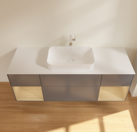 Тумба под раковину Villeroy & Boch Finion 160х50,1 см с подсветкой МДФ антрацит матовый лак/стекло белое матовое G331PCGK