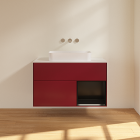 Тумба под раковину Villeroy & Boch Finion 100х50,1 см с подсветкой МДФ пион матовый лак/стекло белое матовое F661PDHB