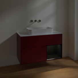 Тумба под раковину Villeroy & Boch Finion 100х50,1 см с подсветкой МДФ пион матовый лак/стекло белое матовое F661PDHB