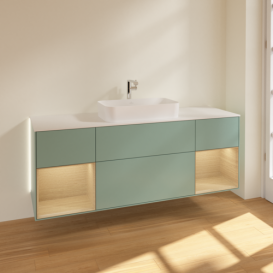 Тумба под раковину Villeroy & Boch Finion 160х50,1 см с подсветкой МДФ оливковый матовый лак/стекло белое матовое G331PCGM