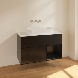 Тумба под раковину Villeroy & Boch Finion 100х50,1 см с подсветкой МДФ черный матовый лак/стекло белое матовое F661PDPD