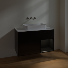 Тумба под раковину Villeroy & Boch Finion 100х50,1 см с подсветкой МДФ черный матовый лак/стекло белое матовое F661PDPD