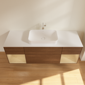 Тумба под раковину Villeroy & Boch Finion 160х50,1 см с подсветкой МДФ шпон грецкого ореха/стекло белое матовое G331PCGN