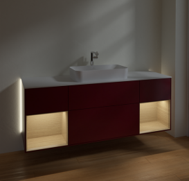 Тумба под раковину Villeroy & Boch Finion 160х50,1 см с подсветкой МДФ пион матовый лак/стекло белое матовое G331PCHB