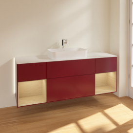 Тумба под раковину Villeroy & Boch Finion 160х50,1 см с подсветкой МДФ пион матовый лак/стекло белое матовое G331PCHB