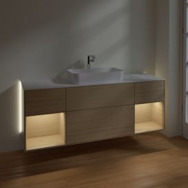 Тумба под раковину Villeroy & Boch Finion 160х50,1 см с подсветкой МДФ шпон дуба/стекло белое матовое G331PCPC