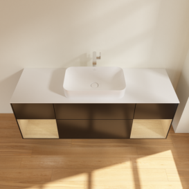 Тумба под раковину Villeroy & Boch Finion 160х50,1 см с подсветкой МДФ черный матовый лак/стекло белое матовое G331PCPD