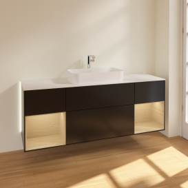 Тумба под раковину Villeroy & Boch Finion 160х50,1 см с подсветкой МДФ черный матовый лак/стекло белое матовое G331PCPD