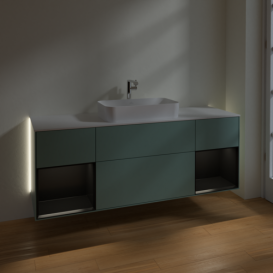 Тумба под раковину Villeroy & Boch Finion 160х50,1 см с подсветкой МДФ оливковый матовый лак/стекло белое матовое G331PDGM