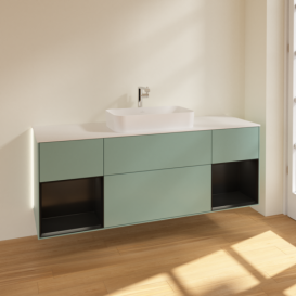 Тумба под раковину Villeroy & Boch Finion 160х50,1 см с подсветкой МДФ оливковый матовый лак/стекло белое матовое G331PDGM