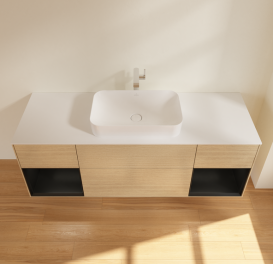 Тумба под раковину Villeroy & Boch Finion 160х50,1 см с подсветкой МДФ шпон дуба/стекло белое матовое G331PDPC