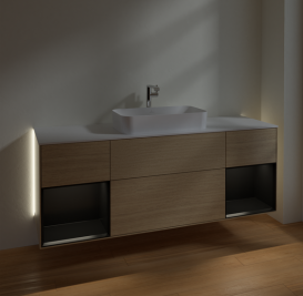 Тумба под раковину Villeroy & Boch Finion 160х50,1 см с подсветкой МДФ шпон дуба/стекло белое матовое G331PDPC