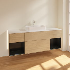 Тумба под раковину Villeroy & Boch Finion 160х50,1 см с подсветкой МДФ шпон дуба/стекло белое матовое G331PDPC