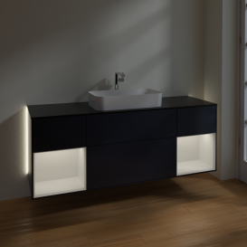 Тумба под раковину Villeroy & Boch Finion 160х50,1 см с подсветкой МДФ темно-синий матовый лак/стекло черное матовое G332GFHG