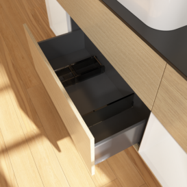 Тумба под раковину Villeroy & Boch Finion 160х50,1 см с подсветкой МДФ шпон дуба/стекло черное матовое G332GFPC