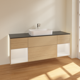 Тумба под раковину Villeroy & Boch Finion 160х50,1 см с подсветкой МДФ шпон дуба/стекло черное матовое G332GFPC