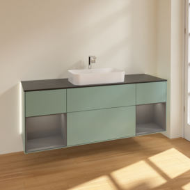 Тумба под раковину Villeroy & Boch Finion 160х50,1 см с подсветкой МДФ оливковый матовый лак/стекло черное матовое G332GKGM