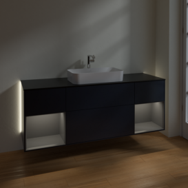 Тумба под раковину Villeroy & Boch Finion 160х50,1 см с подсветкой МДФ темно-синий матовый лак/стекло черное матовое G332GKHG