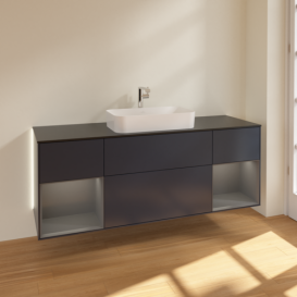 Тумба под раковину Villeroy & Boch Finion 160х50,1 см с подсветкой МДФ темно-синий матовый лак/стекло черное матовое G332GKHG