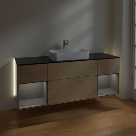 Тумба под раковину Villeroy & Boch Finion 160х50,1 см с подсветкой МДФ шпон дуба/стекло черное матовое G332GKPC