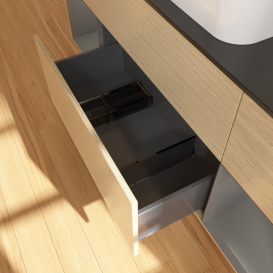 Тумба под раковину Villeroy & Boch Finion 160х50,1 см с подсветкой МДФ шпон дуба/стекло черное матовое G332GKPC