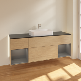 Тумба под раковину Villeroy & Boch Finion 160х50,1 см с подсветкой МДФ шпон дуба/стекло черное матовое G332GKPC
