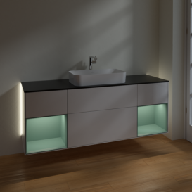 Тумба под раковину Villeroy & Boch Finion 160х50,1 см с подсветкой МДФ глянцевый белый лак/стекло черное матовое G332GMGF