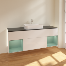 Тумба под раковину Villeroy & Boch Finion 160х50,1 см с подсветкой МДФ глянцевый белый лак/стекло черное матовое G332GMGF